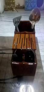 Wooden Organizer with Knife Slots and Compartments for Kitchen use of utensils
