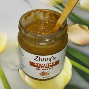 เนยอัลมอนด์กรุบกรอบ | Crunchy Almond Butter | ผสมชิ้นอัลมอนด์กรุบ 30% | โปรตีนสูง ไฟเบอร์ดี ไม่มีน้ำตาลและเกลือเพิ่ม | สำหรับอาหารสุขภาพ สมูทตี้ ทาขนมปังโฮลวีต | Zivvys