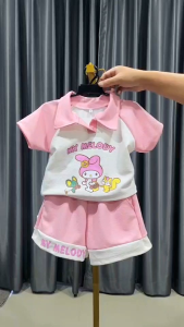 ชุดเซ็ตเด็กผู้หญิงเสื้อโปโลกางเกงขาสั้นน่ารักที่สุดมี3สี​ ม่วง​ ชมพู​ ฟ้า