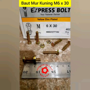 (5 pcs) Baut Mur Kuning 6x30 / Baut Kuning M6 / BMK / Baut Hexagon