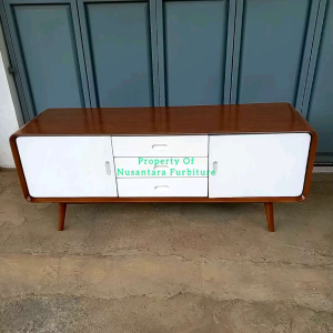 bufet tv minimalis kayu jati warna natural kombinasi duco rak tv minimalis kayu jati