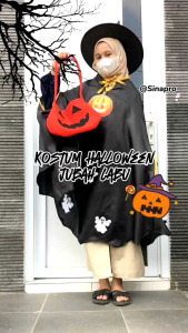 Halloween Pumpkin Labu Hitam Kostum / Wizard Cosplay / Kostum Penyihir Nenek Sihir Karakter Cosplay Anak + Topi Real Pict