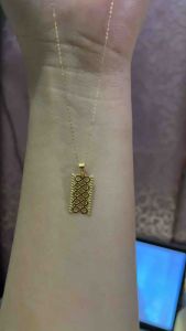PAWNABLE 18K Saudi Fine Tauco Chain(thin)with 18K Saudi Gold Infinity Bar Pendant(open back)