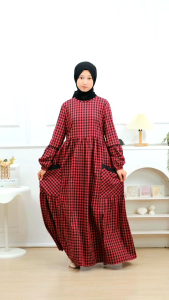 KOREAN TEEN SERIES !! GAMIS ANAK TANGGUNG DAN REMAJA SIMPEL CASUAL CANTIK LIBY BY CUTETRIK MOTIF KOTAK KECIL WARNA MERAH