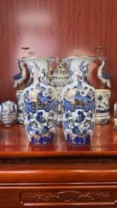 Đôi Lọ Lục Bình Phúc Đức Men Trắng Vẽ Vàng 24K Gốm Sứ Bát Tràng Xanh Gốm Sứ Bát Tràng Việt Nam