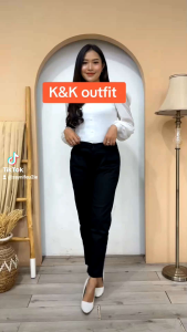 Slim fit - Celana wanita pensil katun stret melar basic kancing