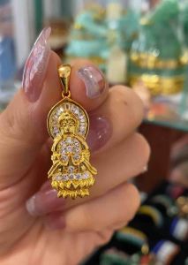 Phật Bà ngự hoa sen titan vàng bình an may mắn