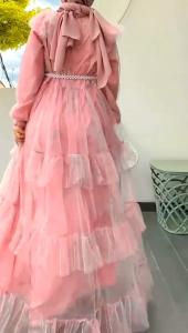 PROMO!! Princes Pink Tille Print Dress Muslimah Gamis Muslim Wanita Kekinian Mewah COD YRSTORE23