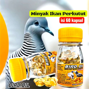 Minyak Ikan Perkutut BIRD OIL isi 60 kapsul manfaat menjaga daya tahan tubuh imun naik bulu lebat & mengkilat menambah napsu makan cocok juga untuk kucing ayam dll