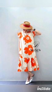 DGrv1 ชุดเดรสคอกลมแขนกุด ชายระบายสวยๆหวานๆ น่ารักสุดๆ เนื้อผ้าคอตตอนญี่ปุ่น 100% พิมพ์ลาย ผ้าคอตตอน ชุดสาวอวบ ชุดใส่ไม่ร้อน ชุดใส่เที่ยว ชุดแฟชั่น ชุดใส่ไปทะเล ชุด Bonus by ananya ร้าน KATY WOW