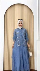Setelan Gamis Set Outer Brukat Wanita Muslim Terbaru Muthia Jersey Mix Outer Brukat Terpisah Lebaran