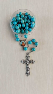 Rosary 8mm with Immaculate Heart of Mary Center Medal (Handmade) Elegant design Rosary with case