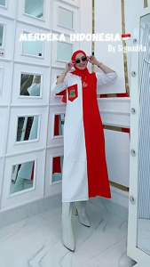 [[ New Arrival ]] Indonesia Midi Meutia Merdeka Mita #2 Midi Dress Merah Putih Bahan Katun Combed Adem dan Nyaman Gamis Agustusan Model Terbaru Midi Dress Kemerdekan Gamis Agustusan Merah Putih