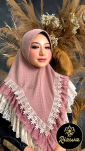 HIJAB BERGO RENDA KEJORA BAHAN JERSEY MAMOSA MIX RENDA IMPORT DOUBLE BY RIZWA