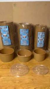 [ISI 25PCS] Paper Bowl Kraft Coklat Laminasi / Mangkok Kertas + Tutup / Paper Rice Bowl