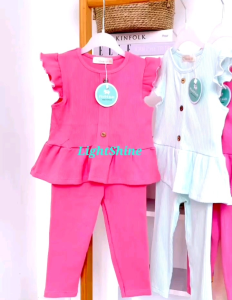 LightShine Miwoo Kids Girl Knitted Butterfly Sleeve Ruffle Hem Top & Pants Set / Knitted Terno Leggings For Baby Girl / Trendy Clothes For Girl