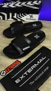 Extermal Sandal Cowok Slop Slip on Casual Black - Diskon 65%, Gratis Ongkir & Masker - Design Stylish Fashionable (LIMITED OFFER)