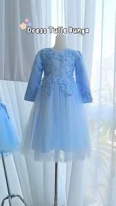 5T-11T Dress Pesta Anak Lengan Panjang Tulle Bunga Bunga / Dress Muslim Anak Perempuan Embroidery