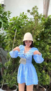 G.มินิเดรส แต่งคอVระบายสม็อคเอวรอบ’ ผ้าสก็อตย่น งานจริงน่ารักมากกกก💖