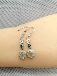 🌹"A" Grade Exquisite Dual Colors (Glass-White/Sunny Green) Burmese Icy Beads Jade Earring  🌹100% brand new "A" grade Burmese dual colours (Glass-White/Sunny Green) jadeite earring S925 sterling silver zirconia diamonds framed masters hands crafted
