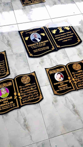 PLUS FOTO BATU NISAN MAKAM GRANIT TUGU PRESS DATAR FULL DUDUKAN UKURAN 40X30 CM