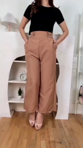 Celana Kulot Highwaist Double Button Crinkle Airflow