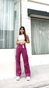 💯 กางเกงยีนส์ขากระบอก 🇰🇷 ผ้าสีพาสเทล กระเป๋าคาร์โก้ สไตล์เกาหลี 5Kg Jeans 🌟 Chuu 🌟