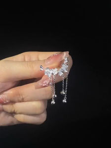 (Bebas beli 2 dapat bonus) A125 COD Anting juntai Korea bunga warna sliver mewat titanium original anti karat anti luntur