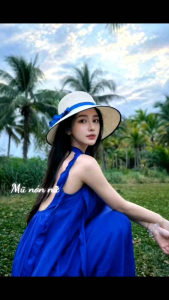 Mũ cói nữ phối nơ xanh viền đen xinh đẹp nón vành rộng đi biển chống nắng UV thoáng mát thời trang Hàn Quốc