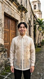 【 PREMIUM 】Modern Barong Tagalog Piña Organza Long Sleeves Embroidery