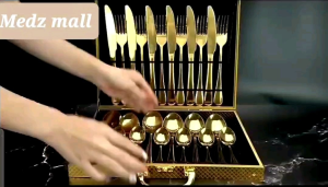 24 pcs  luxury GOLD cutlery spoon and fork stainless steel with gift box