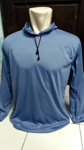 kaos Hoodie polos tangan panjang warna denim/abu muda/kaos kupluk