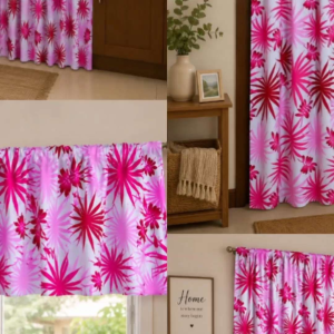 Mariya Amandas Anahaw Fuschia Set of Curtain for Home Decoration and Plain Curtains - Pink with White pattern suitable for kitchen window treatment.