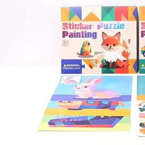 Kids DIY Sticker Puzzle toys Art Set – 8 Sheets | Animal & Transportation Design | Creative Learning Toy fun craft kit kids birthday goodie