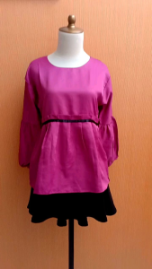 atasan wanita pink ungu M cewek blouse lengan balon cute kerja kuliah