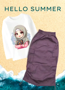 Setelan muslim anak perempuan skirt panjang dan kaos panjang muslimah