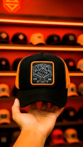 LINKSWEAR TOPI TRUCKER BLACK ORANGE Hat