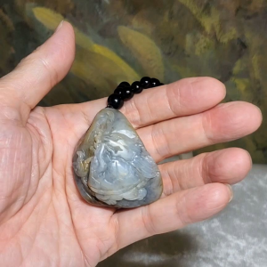 Premium Hetian Pebble Nephrite Qinghua (black & white) carved Dragon Tortoise Chinese Coin handheld / pendant (with certificate) 优质和田玉籽玉青花(黑白)黄沁龙龟铜钱手把/吊坠(带证书)