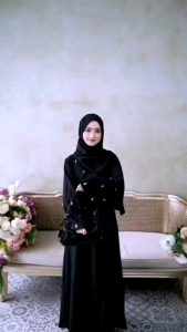 Mecca Dress Abaya Wanita Muslimah Kekinian Bahan Ceruty Babydoll Full Puring Aplikasi Payet Mutiara