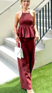 Small to Large • Heidi Backless Halter Peplum Top and Pants Terno