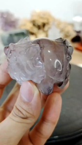 Natural Precious Red Hematoid Quartz Crystal Dragon Turtle Carved Ornament DT12