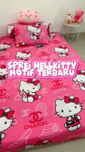 SPREI MOTIF HELLO KITTY ANTI LUNTUR BAHAN KATUN HALUS UK 180 x 200KING & 120X200 SINGLE