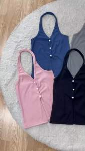 มี 2 ไซส์ : เสื้อคล้องคอแต่งกระดุม ผ่าชาย