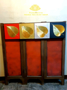 ภาพใบโพธิ์คู่เงินทอง1ชุด2ชิ้น รูปมงคล ภาพแขวนกรอบลอย ภาพติดผนังตกแต่งบ้าน thai wall art