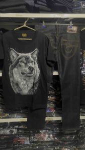 พร้อมส่ง ชุดเสื้อยืดคู่กางเกงยีนส์ ยีนส์ขากระบอกงานป้ายพรีเมี่ยม