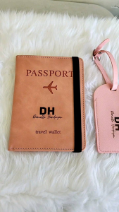 Engrave Leather Passport Holder and Luggage Tag Personalized with Free Velvet Pouch