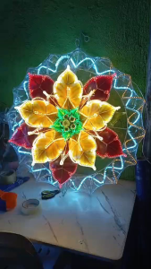 Illuminated Flower Spiral Lantern with LED Lights and Green Center 25"
