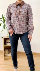 ●ECLAIRE● 003 Kemeja Double Collar Pita Bow Kotak-kotak Geometris Square Vintage Lengan Panjang Longsleeves Kerja Kantor Kasual Casual Mode Trendy Kekinian Formal Resmi Import 8451