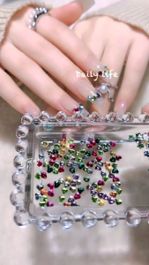 Túi đá khối hình trái tim mix màu trang trí móng tay nail đá sáng lấp lánh