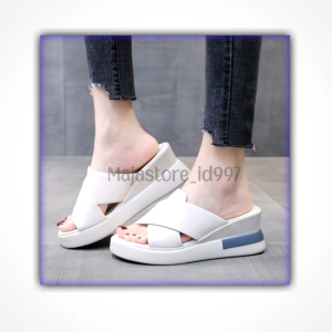 Sandal wedges fashion terbaru sandal slop fashion wanita korea style kondangan kekinian selop silang 5cm